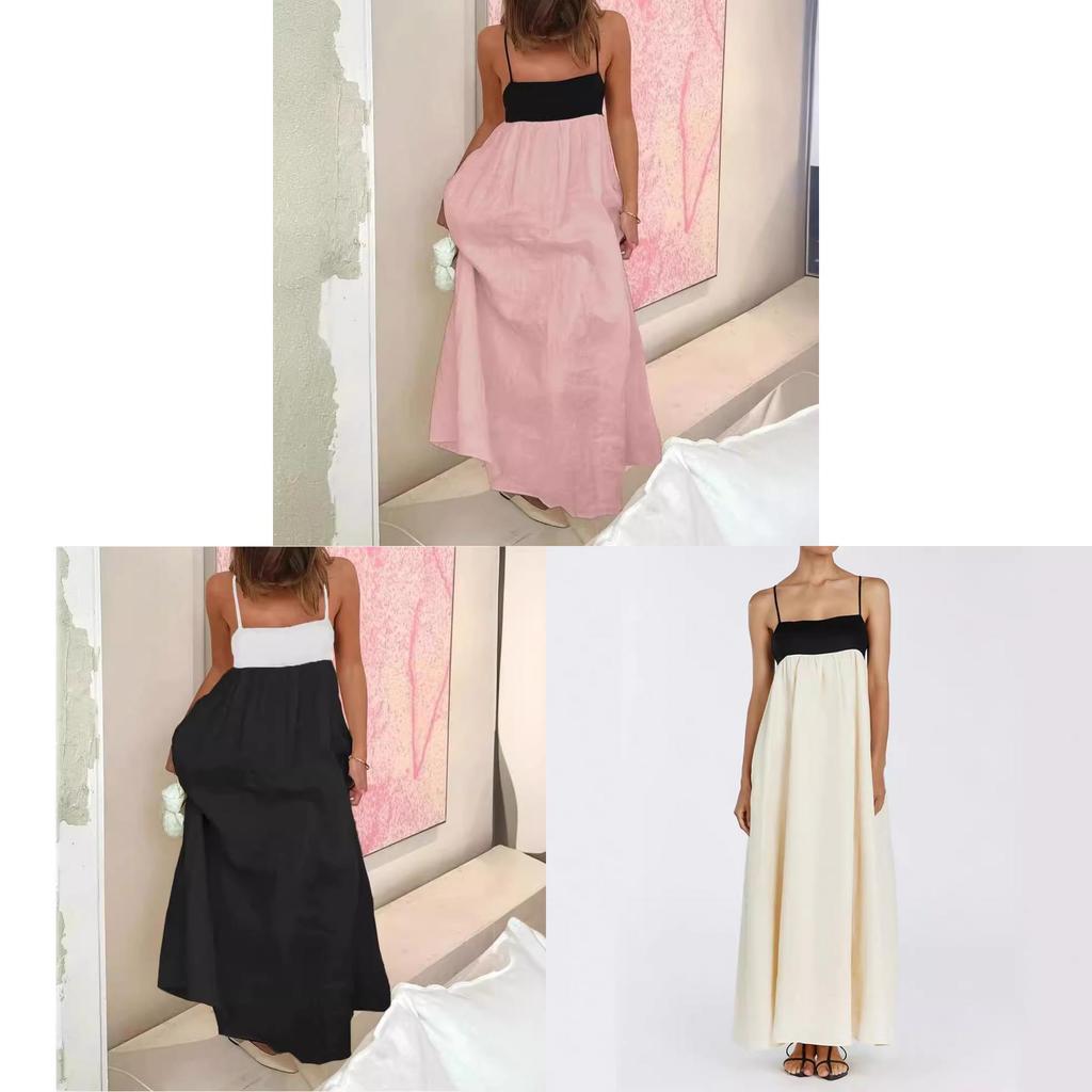 Summer Casual Cotton Linen Striped Sleeveless Maxi Dress For Women