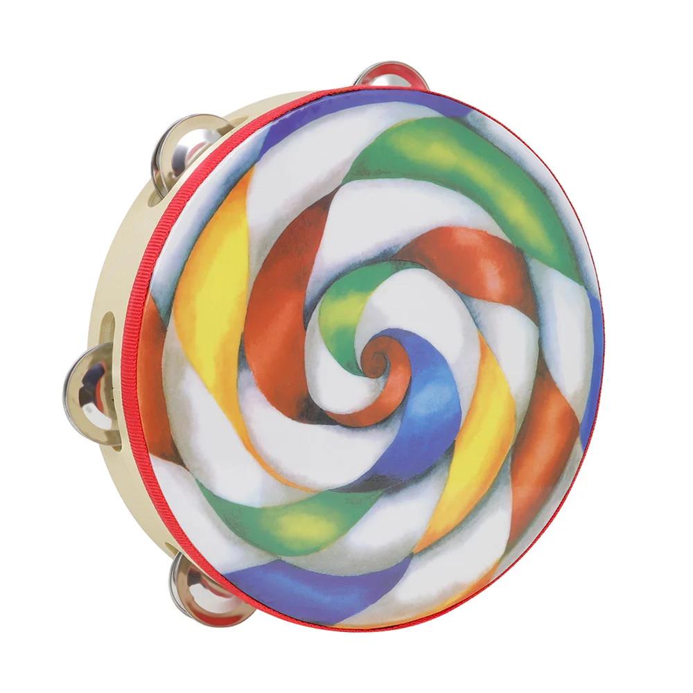 Orff 8 Inch Lollipop Tambourine With Cymbal Rattle Drum for KTV Party Percussion Musical Instruments Hand Jingle Bell Kids Toys
