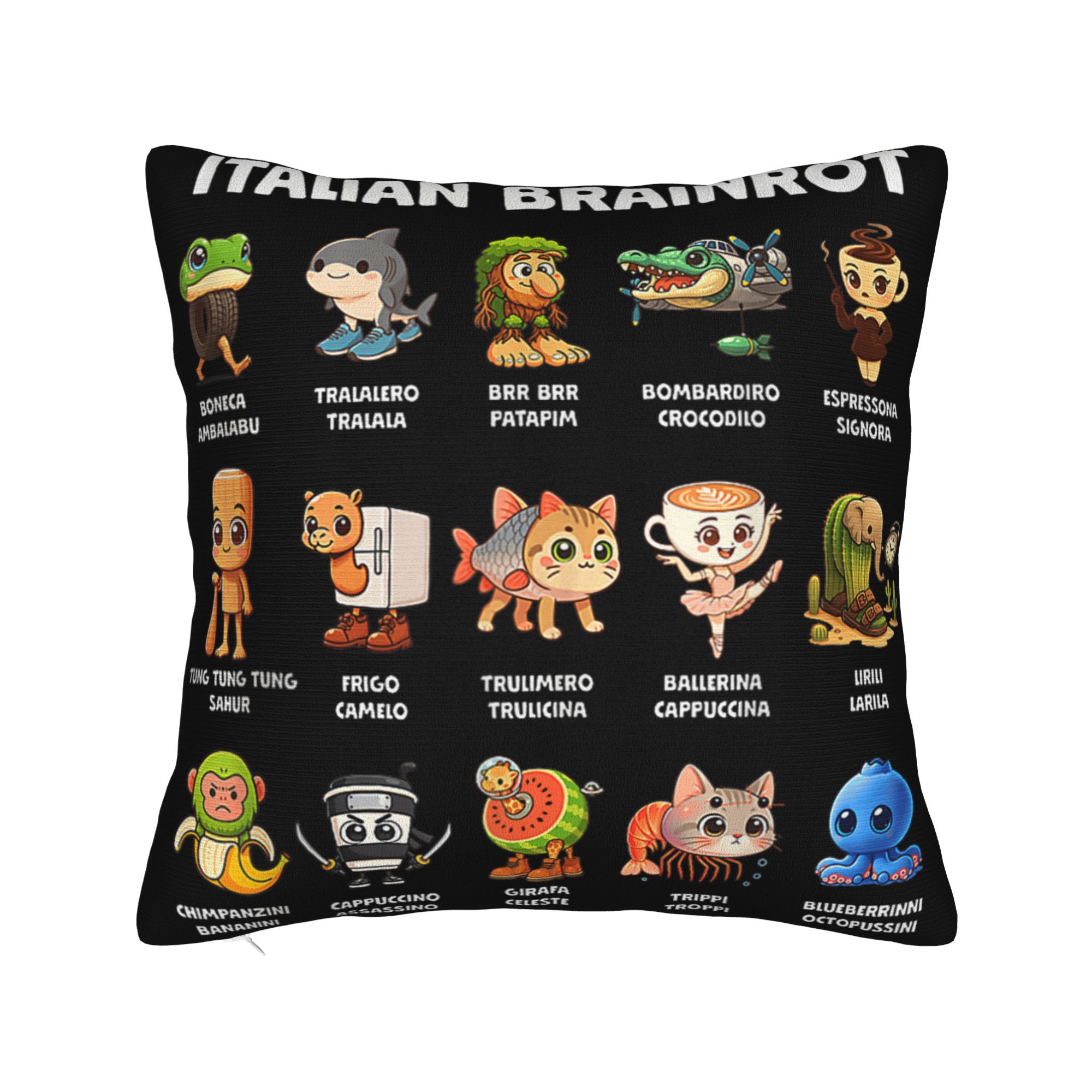 Типы итальянских Brainrot Meme Персонаж Наволочка Мягкая Подушка Чехол Декор Подушка-плед Чехол для Подушки Дом Квадратный 40*40см 30x30cm 12x12in