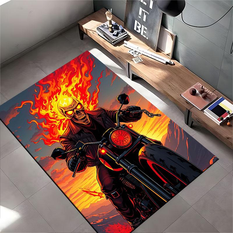 "Flaming Skull Biker Design" suitable as a non-slip mat for the living room or bedroom sofa