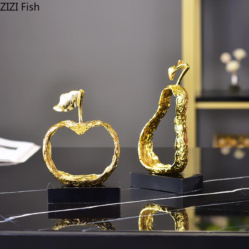 Fruit Shaped Metal Crafts Fruits Statue Ornaments Apple/pear Hollow Out Artwork Desk Decoration Sculpture Modern Home Decor