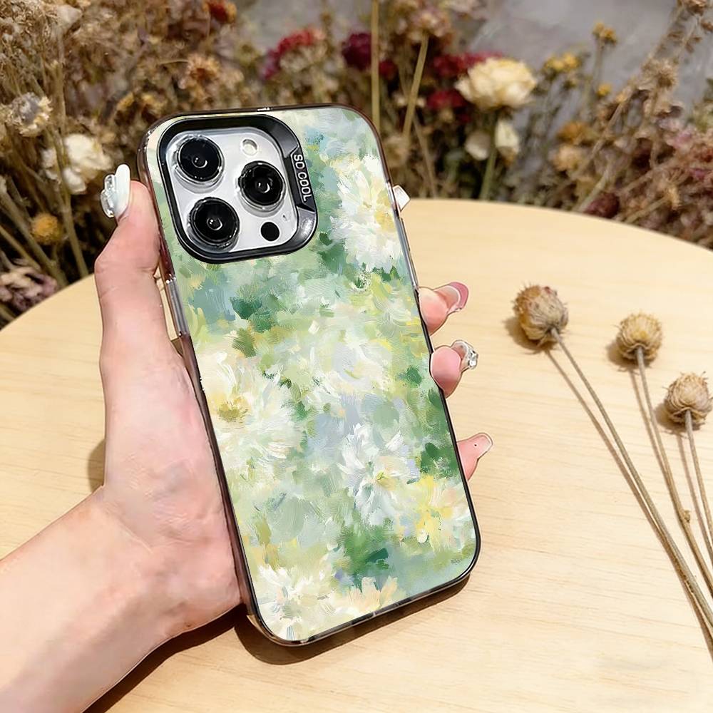 

Oil Painting Flowers Series Phone Case For iPhone 17,16,15,14,13,12,11 Plus,Pro Max,XS,Colored Silver Plated Inside Cover iPhone15Pro