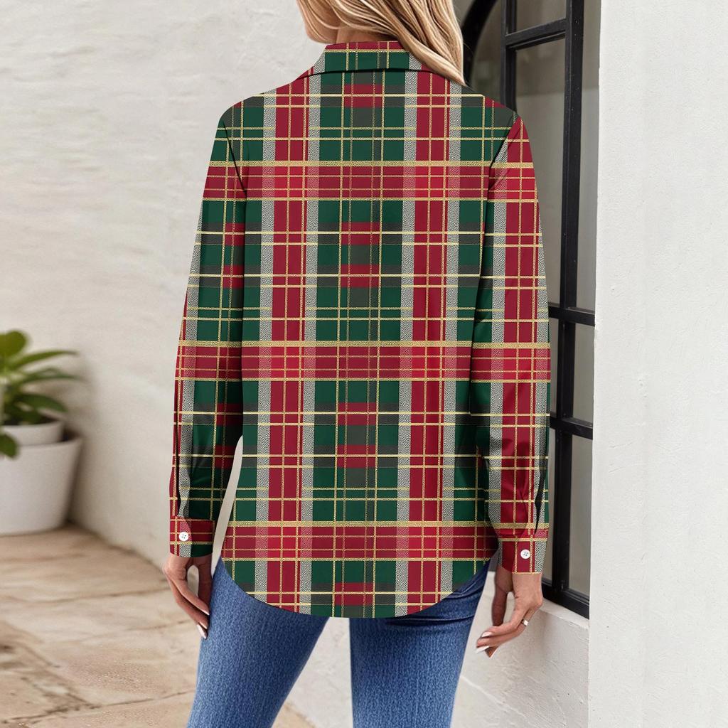 Women's Shirt Blouse Christmas Print Button Long Sleeve Casual Basic Shirt Collar Regular Top