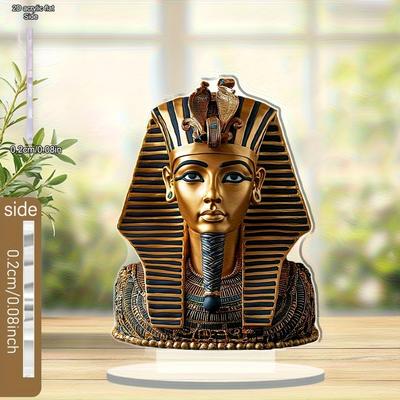 King Tutankhamun Mask Desk Decor - Golden Pharaoh with Cobra & Hieroglyphic Motifs, Ancient Egyptian Decoration, Ideal Egyptian Gift for History Bu
