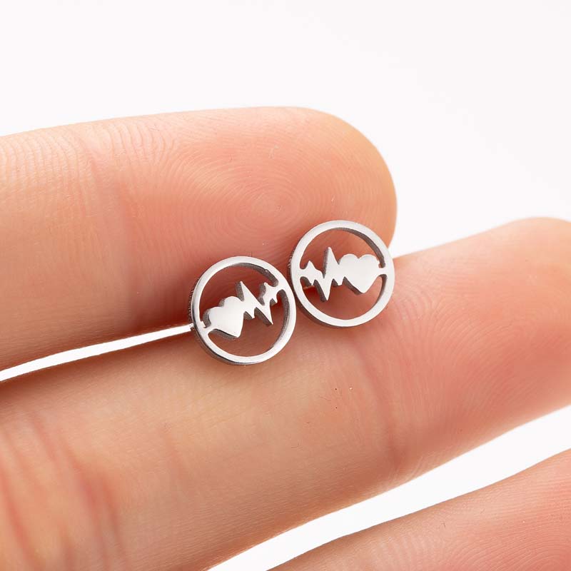 Classic ECG Heartbeat Stud Earrings Medical Fashion Jewelry for Women Nurse Doctor Small Stainless Steel Earings Party Bijoux