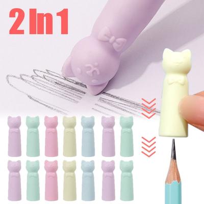 10PCS Cat Shape Pencil Nib Protective Cap Correction Stationery Pencil Extender  Students Gift