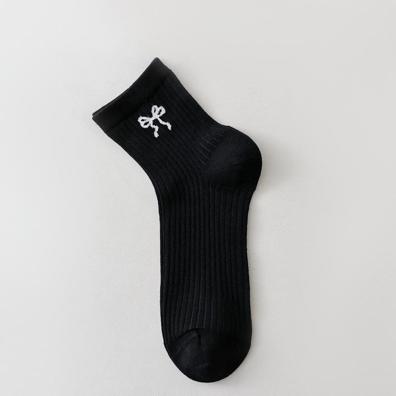 

Bow Socks Women S Mid-Tube Stacking Socks Summer Thin Strips Breathable Cotton Socks Japanese Ballet Girls Socks Short One size fits all чорний