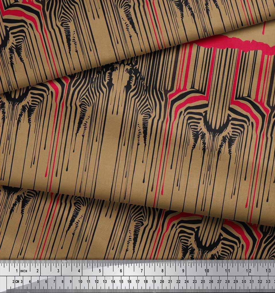 Soimoi Japan Crepe Satin Fabric Umbrella & Zebra Animal Skin Print Fabric by the metre 42 Inch