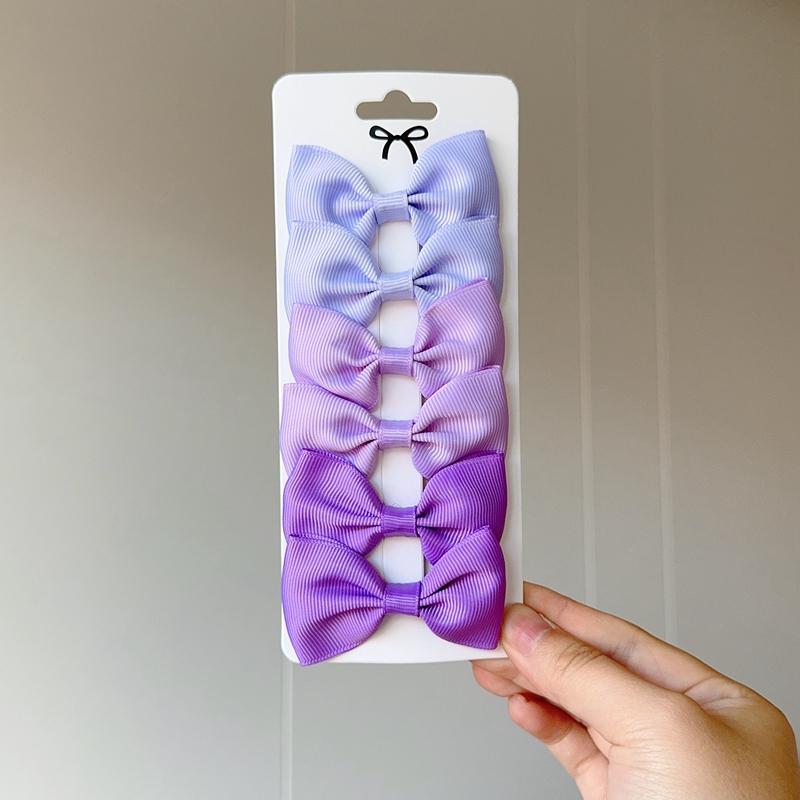 6Pcs Ribbon Bows Hairpin Girl Sweet Solid Design Hairpin Color Block Delicate Hairgripe Barrettes Kawaii Child Accessories