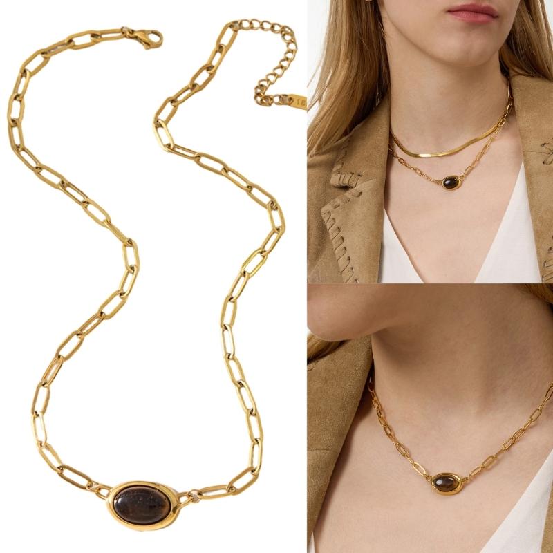 Minimalist Collarbone Chain Featuring Genuine Tigers Eye Crystal Lightweight Design Suitable For Sensitive Skin Wear