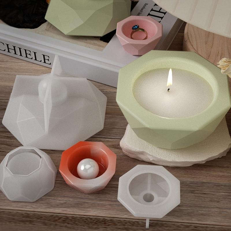 Geometrical Candlestick Silicone Mold Octagonal Rhombus Storage Holder Resin Mold DIY Candle Storage Container Molds