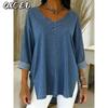 Women's Fashion Casual Solid Color Print Long Sleeve V Neck Blouses & Shirts