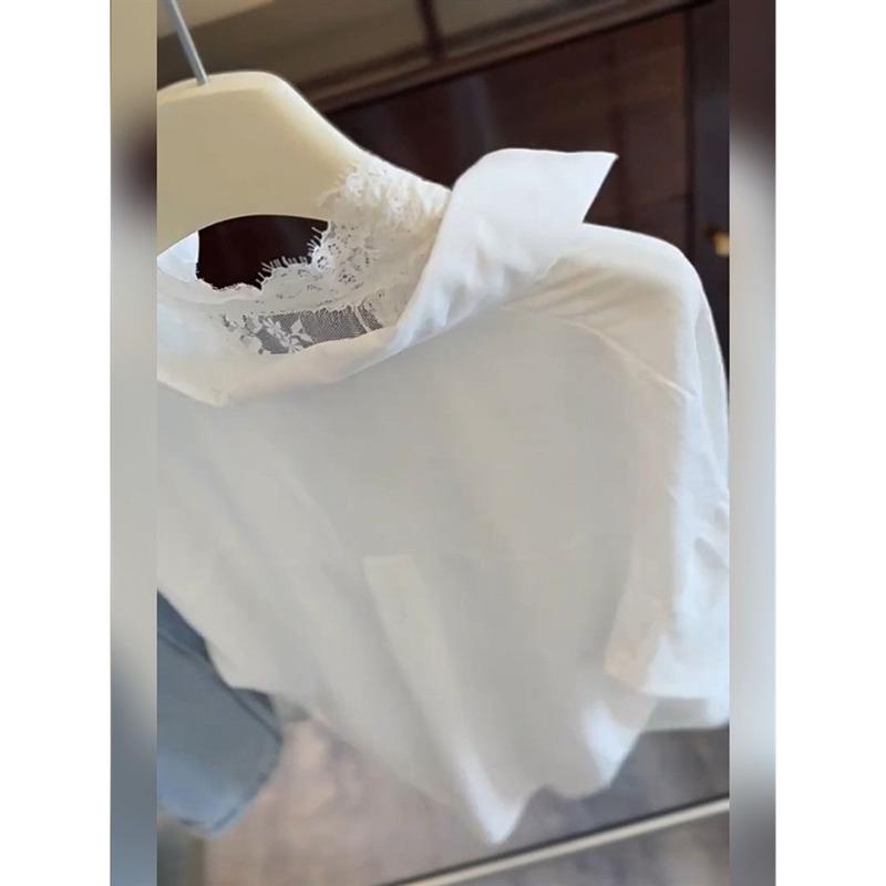 "Unlock the new fashion of stacking and wearing" High-end sense versatile white lace splicing shirt temperament niche top women