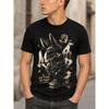 Men's Black Short Sleeve Crew Neck T-shirt with Urban Graffiti Rabbit Graphic, Soft Cotton Feel, Streetwear Style for Casual Daily Wear