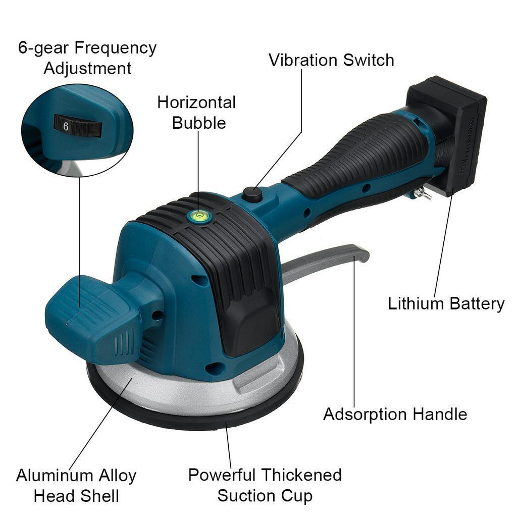 1500mAh Electric Tile Machine Vibrator with 2 Batteries Kit 6 Gear High Power Tile Tiling Machine Floor Laying Tile Vibrator 25V