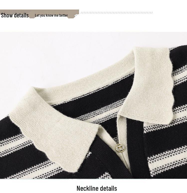 Autumn 2025 Wool Knitwear: Elegant Striped Lapel for Middle-Aged Women