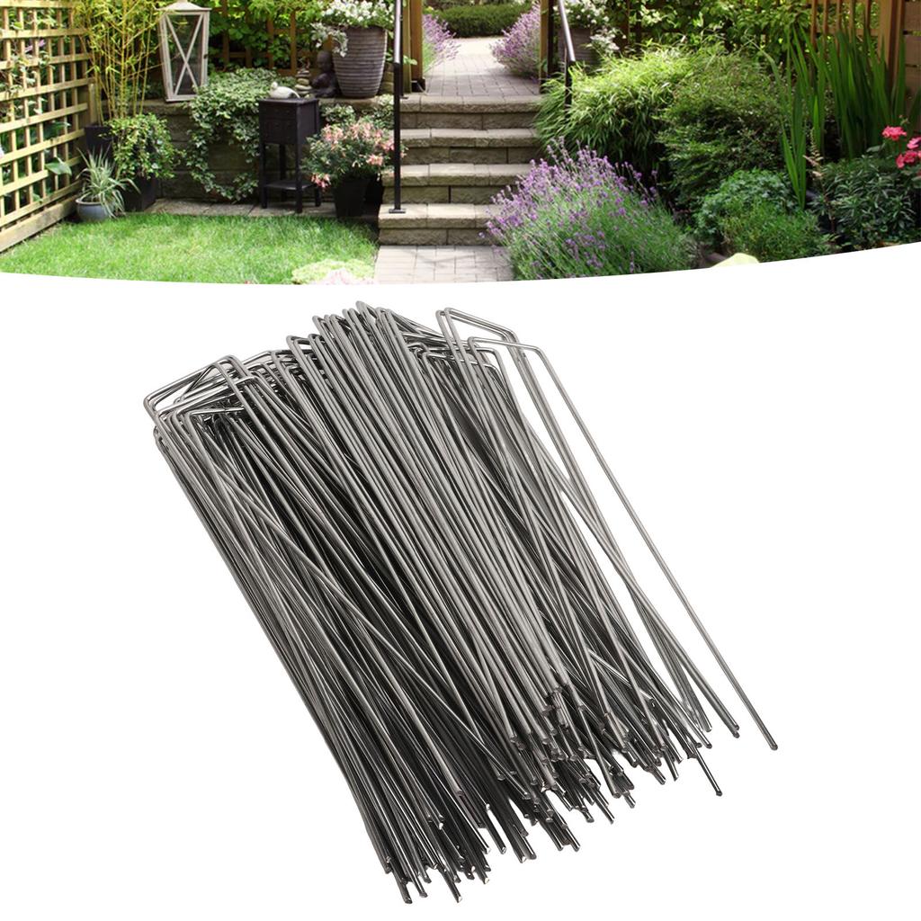 100Pcs U Shaped Garden Stakes Galvanized Steel Landscape Stakes Pins for   Barrier Sod Fabric Decorations