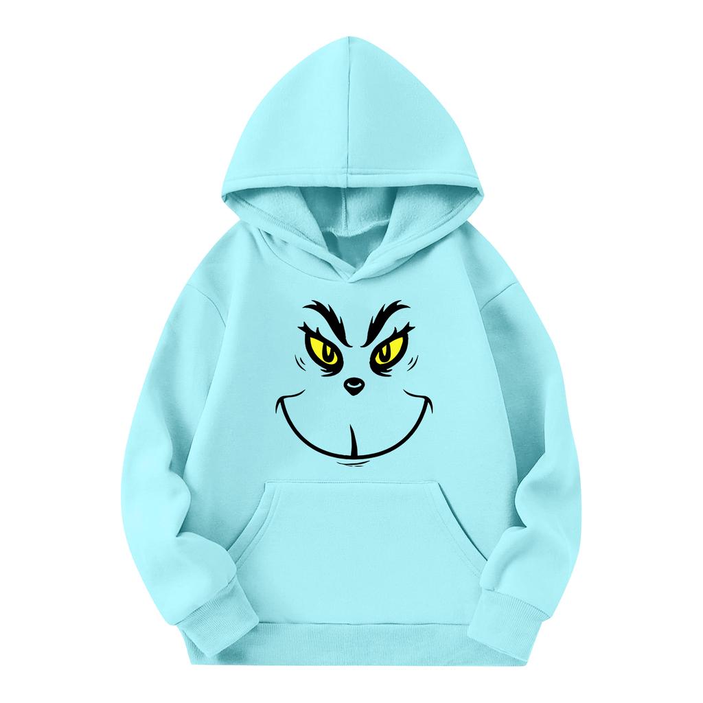 Dziecięca bluza z kapturem typu pulower z długim rękawem, luźna, ze sznurkiem i w jednolitym kolorze