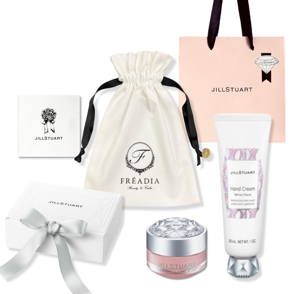 

Jill Stuart White Floral Collection Hand Cream Lip Balm Pouch Gift Perfect for Day or White Includes a drawstring authentic gift shopping and message