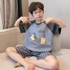 Cotton 3-Piece Pajama Set Boys Lightweight Short Sleeve Sleepwear Cartoon Print Home Wear Ages 8