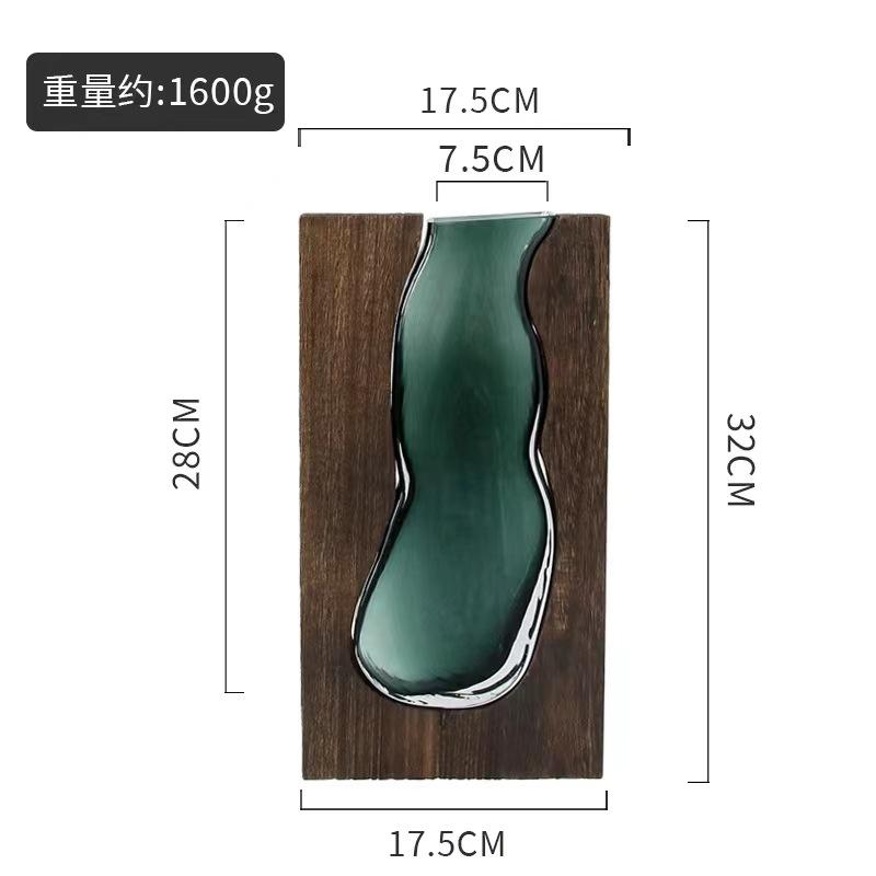 Solid Wood Transparent Glass Vase for Home Decor Crystal Flower Vase Modern Centerpiece for Living Room/Hotel Lobby Decoration