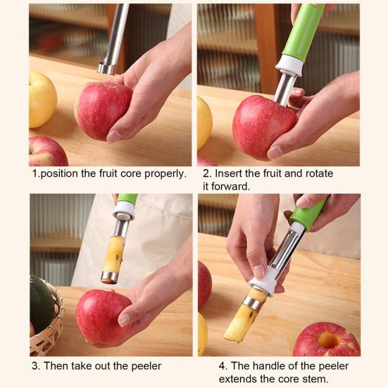 2-in-1 Obstentkerner und Schäler mit gezahnten Doppelklingen Edelstahl-Gemüseentkerner Ergonomischer Griff Küchenwerkzeug