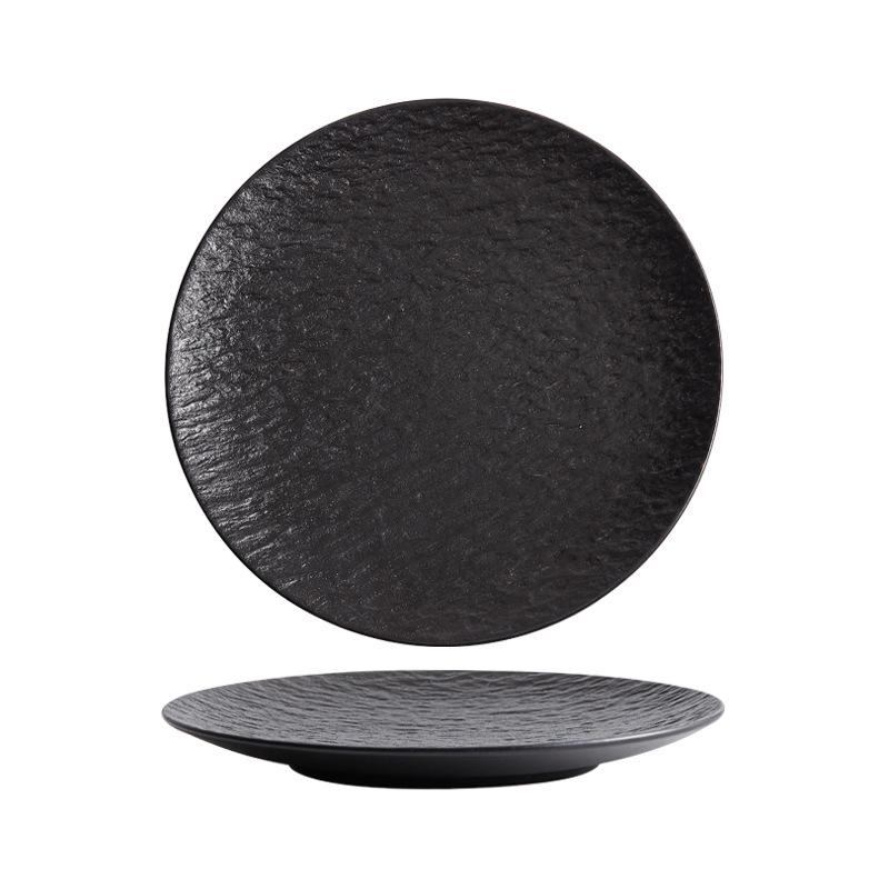 White Stone Ceramic Shallow Plate for Restaurant & Home – Ideal for Steaks & Desserts, Round Flat Design.