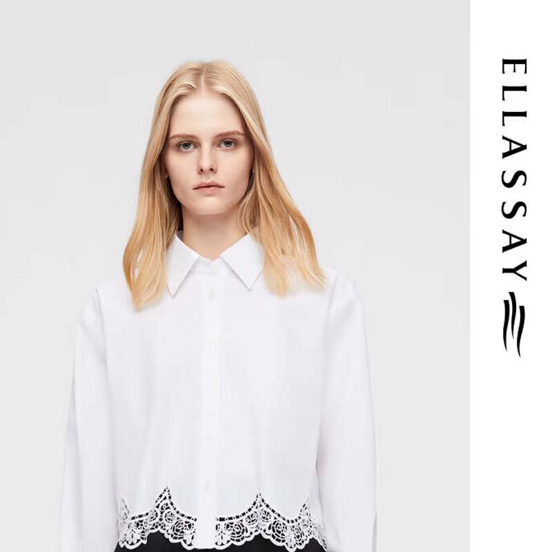

ELLASSAY Women s Elegant French Style Lace Hollow Shirt M
