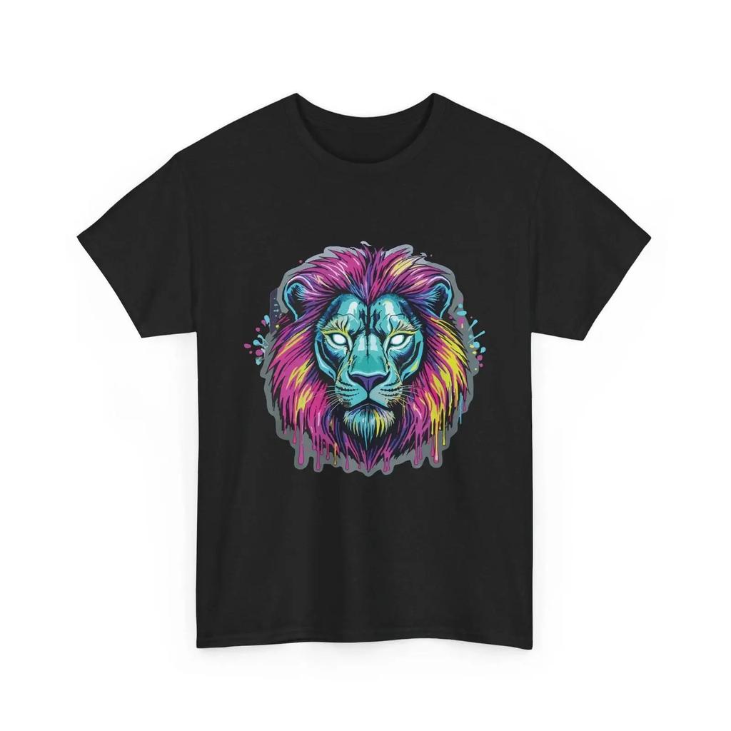 Neon Rainbow Lion T Shirt Colorful Head Animal vintage Washed homme fashion designer clothes graphic streetwear Stylish
