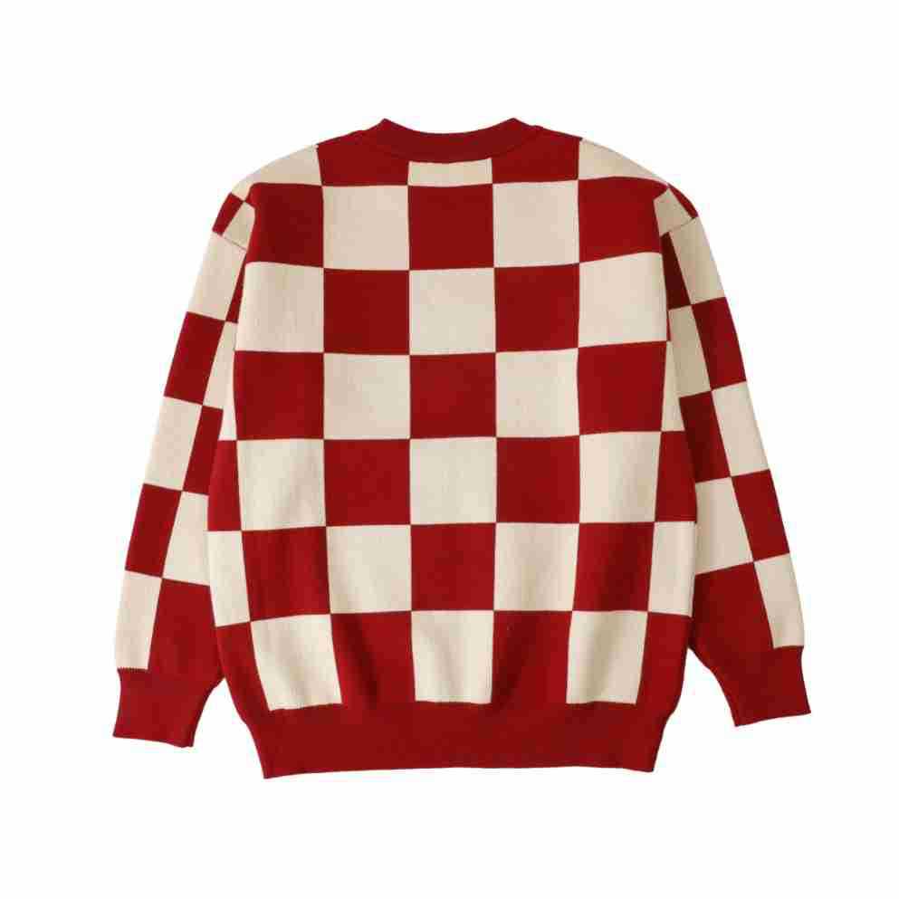Plaid Red Knit Family Sweater: Autumn-Winter Influencer Style for Parents and Kids