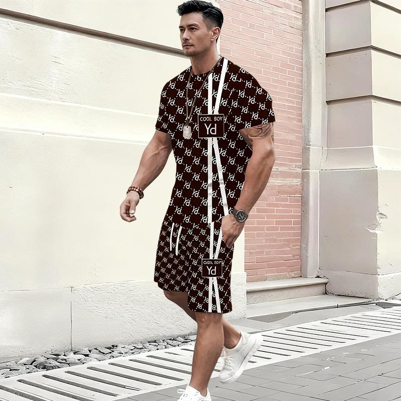 Summer Men's Sportswear Printed Casual Street Suit 3D Stereo Printed Men's T-shirt Shorts Two Piece Set