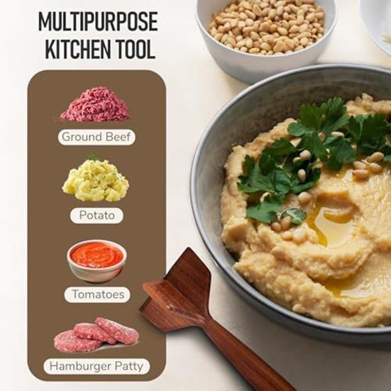 Wooden Meat Masher Potato Crusher Heavy-Duty Mincing Tool for Ground Meat Burgers Vegetables BPA-Free Essential Kitchen Utensil for Home Cooking