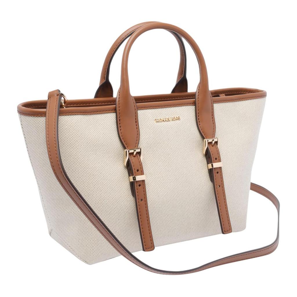Michael Kors MK Moore Adjustable Detachable Shoulder Strap Metal Logo Cotton Tote Bag Women Tote Bags Beige 30S5G9OS1C-LUGGAGE