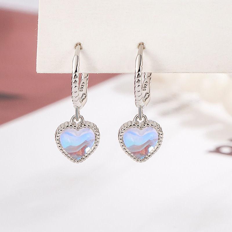 Heart Moonstone Ear Cuffs: Versatile, Fashionable, and Simple Earrings with a Cold Style Heart Pendant for Women