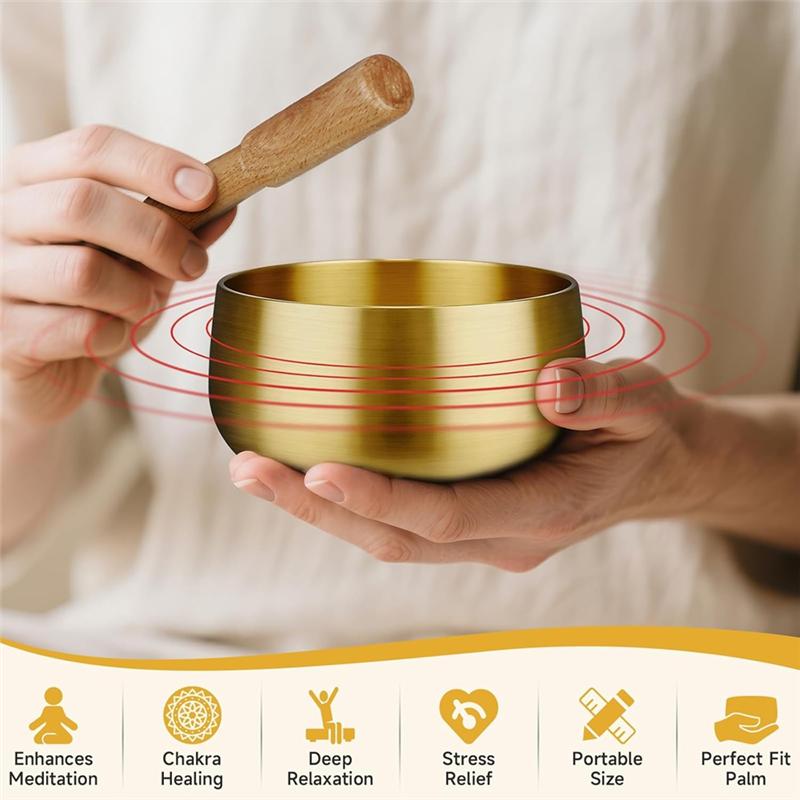 M-Modern-Tibetan Singing Bowl Set-4 Inch Sound Bowl, Wooden Mallet& Cushion Included For Yoga& Chakra Healing, For Stres Relief