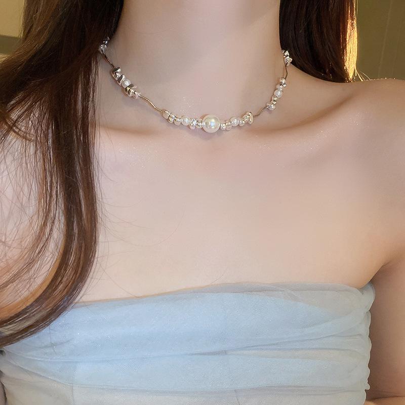 French Romance~ Retro Elegant Flower Pearl Necklace Temperament Versatile Collarbone Chain Necklace Women