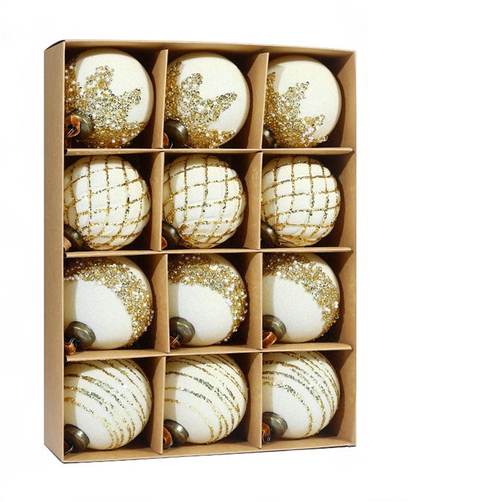 Painted Plastic Christmas Tree Decorative Hanging Ornaments, 8cm 12pcs Flocked Christmas Ball Set