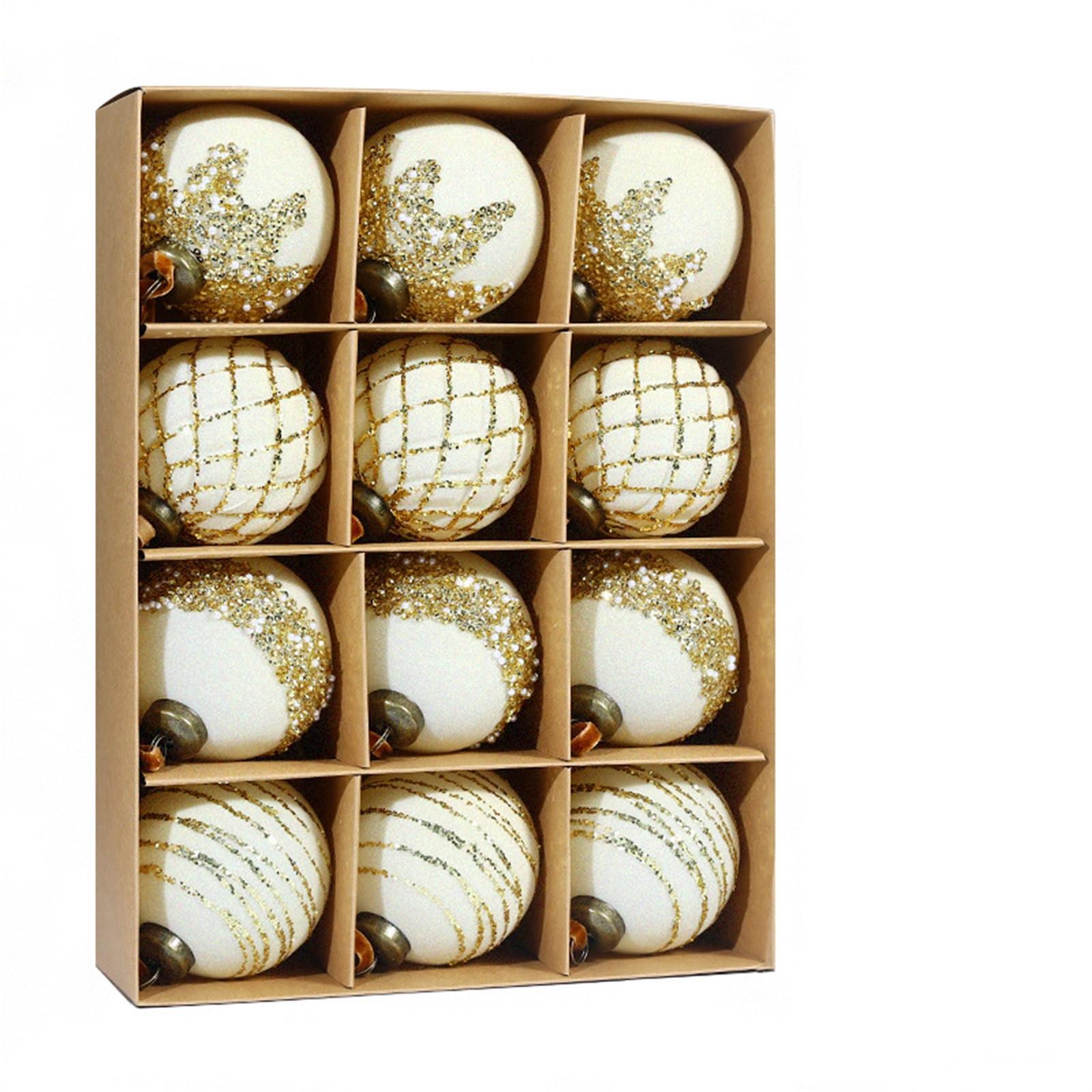 

12 шт. 6 см Рождественские шары Украшения Флокированные Рождественская елка Вечеринка Украшение Новый год Рождественские сферы Подвесные шары 8cm бежевый