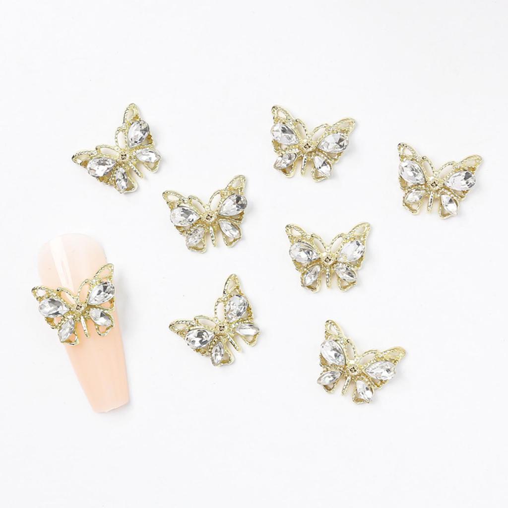 10Pcs Shiny Alloy Butterfly Nail Charms Metal Butterfly Nail Gems Nail Rhinestone 3D Gold Silver Nail Charm Nail Jewelry