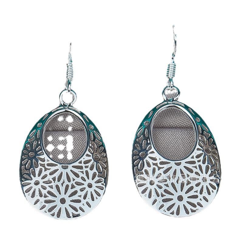 Silver Hollow Oval Retro Earrings for Women - West Lake Beauty Jewelry