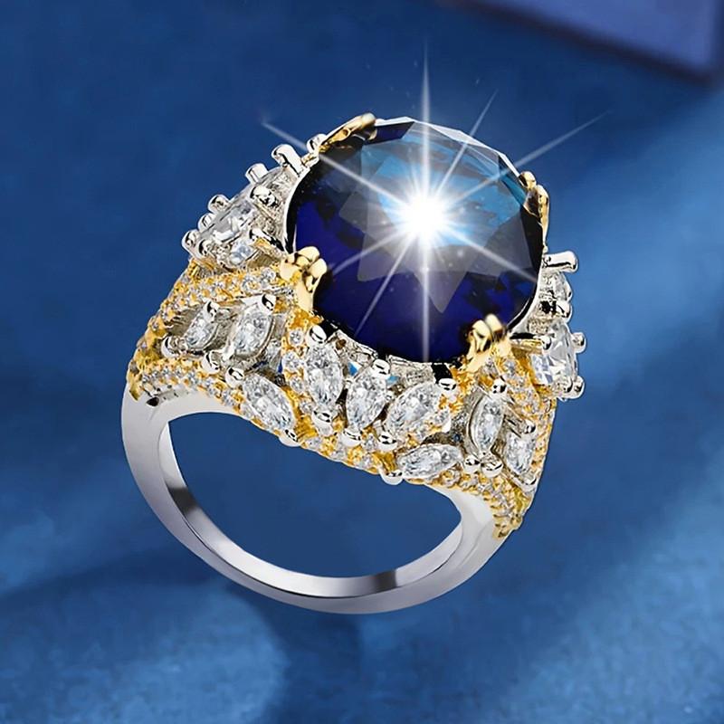 CopperFlower Ring for Women Fashionable Blue Horse Eye Shaped Shiny Zircon Jewelry Anniversary Gift