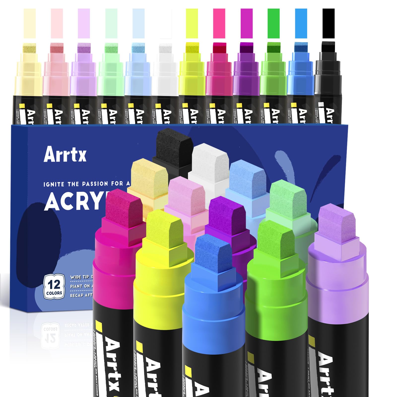 

Arrtx 12 Colors Jumbo Poster 10mm Jumbo Felt Tip Acrylic Paint Markers and Paint Pens for Rock Outdoor DIY Crafts Markers, Oil-Based Painting,