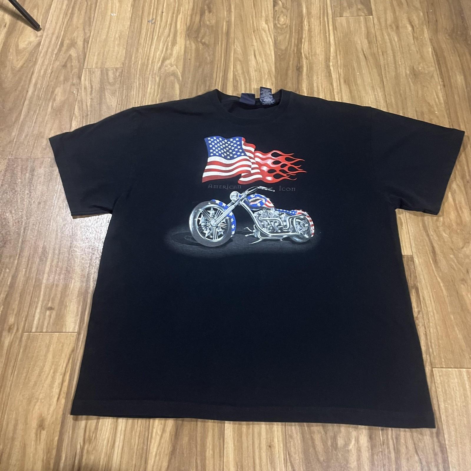 Vintage American Icon Shirt Mens XL Black USA Flag Motorcycle Graphic Biker Tee Unisex T-Shirt L