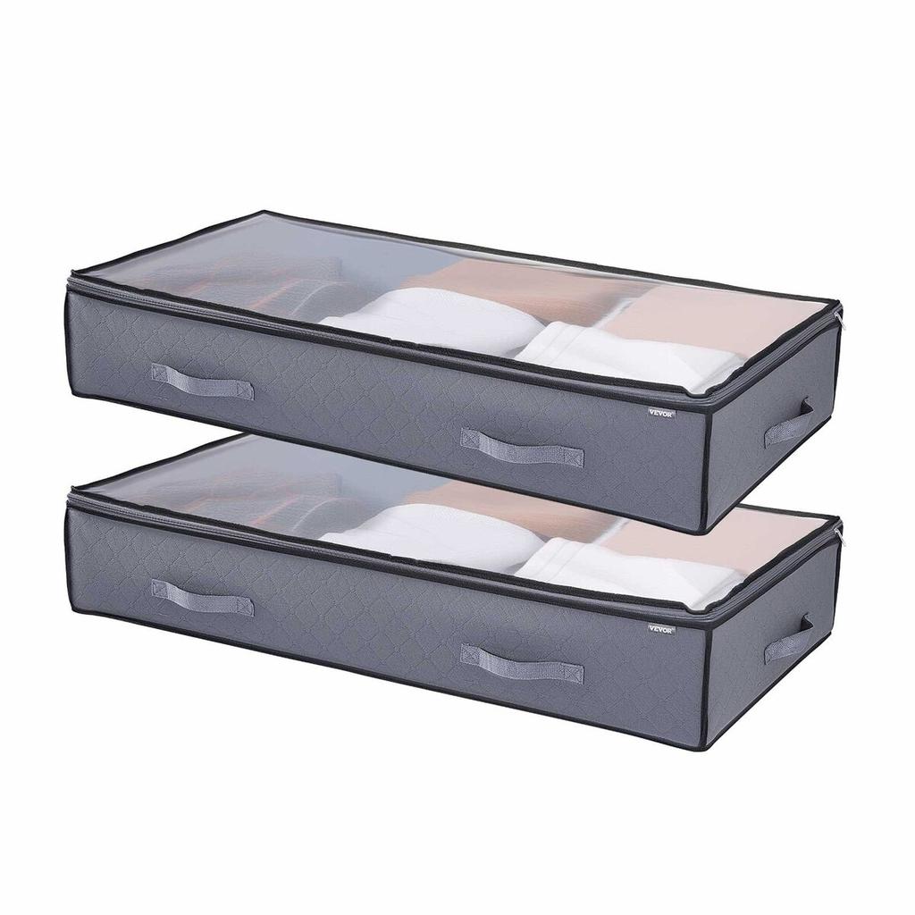 Under Bed Storage with Clear Lids, 996 X 500 X 180 Mm, 90L Large Underbed Clothes Storage Containers, Low Profile Under Bed Drawer Shoe Organizer Bins