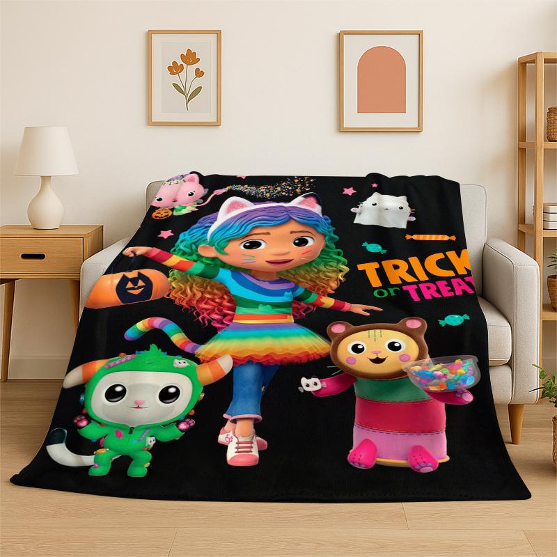 Cartoon Gabby Dollhouse Girl Flannel Blanket Soft Warm Throw Blanket for Bedroom Living Room Bed Travel Camping Picnic Kid