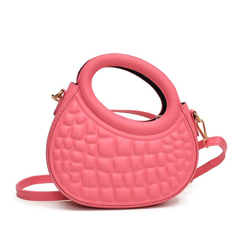 

Elegant Urban Minimalist Round Bag With Crocodile Texture Chic Fashion Handbag рожевий