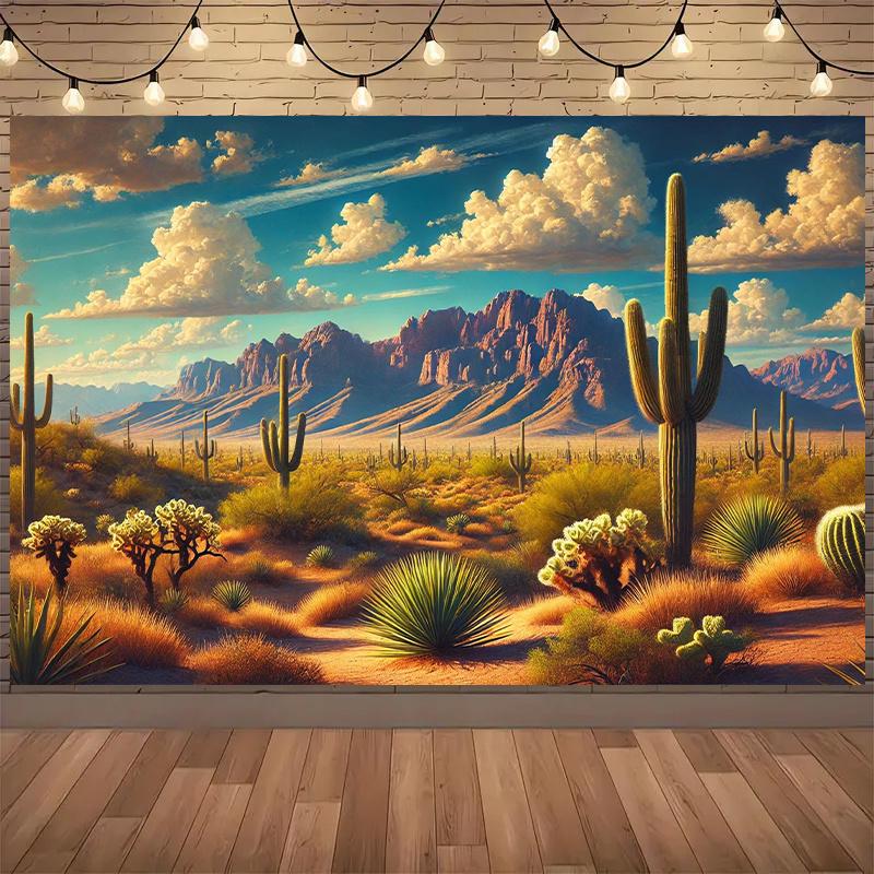 One desert landscape tapestry featuring cacti and mountains - suitable for living room bedroom made of polyester fabric 100x150cm