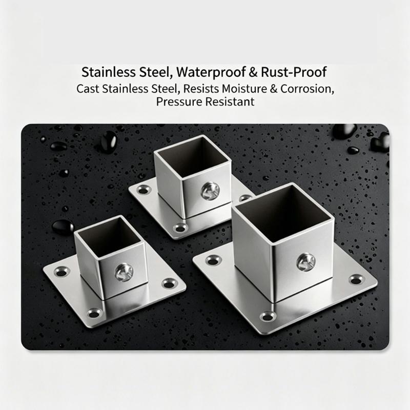 Flange di Montaggio Quadrate Moderne in Acciaio Inossidabile con Base Spessa per Organizzatori per Armadi e Scaffali Espositivi