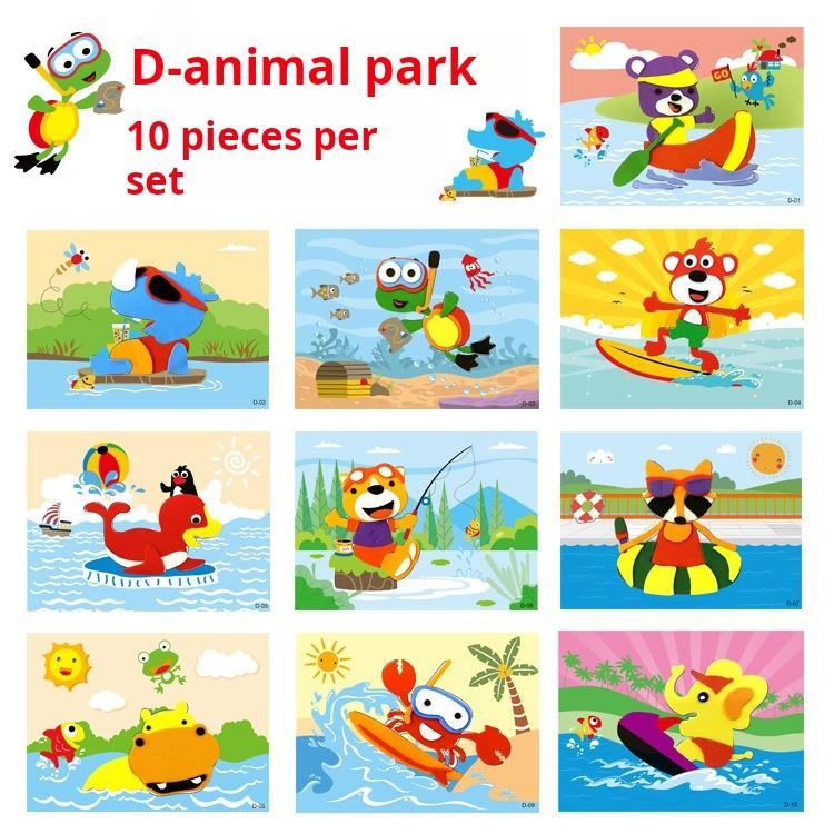 Non-Toxic 10 Pcs 3D Eva Foam Sticker Creative Art Craft Kit For Kids Children Diy Cartoon Animal Transportation Painting For Education