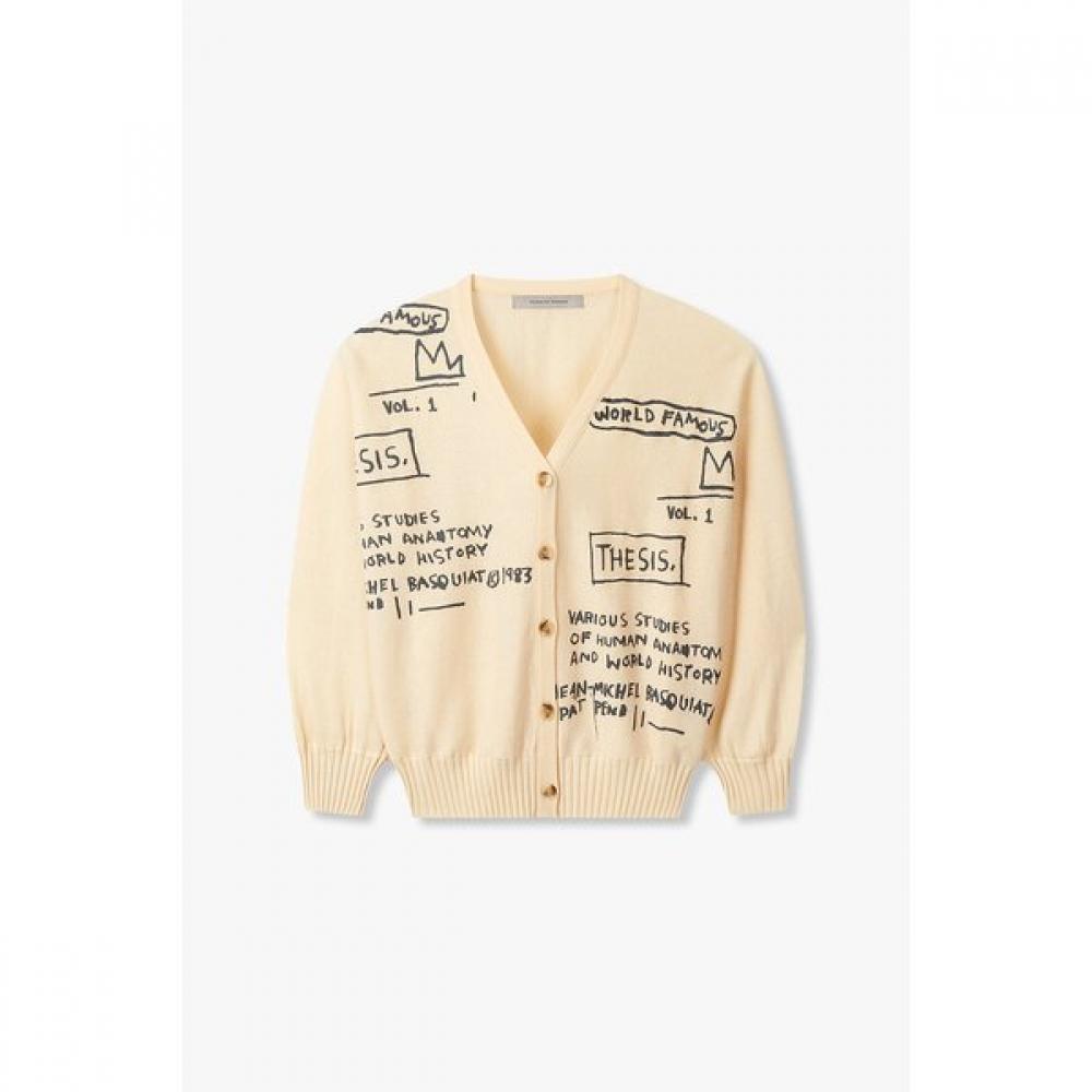VoV Basquiat Graphic V Neck Knit Cardigan 7125250182 light beige (04)/FREE